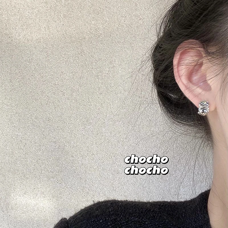 ins耳饰女暗夜柏林灰 韩国小众设计感复古高级感锆石耳钉简约耳环