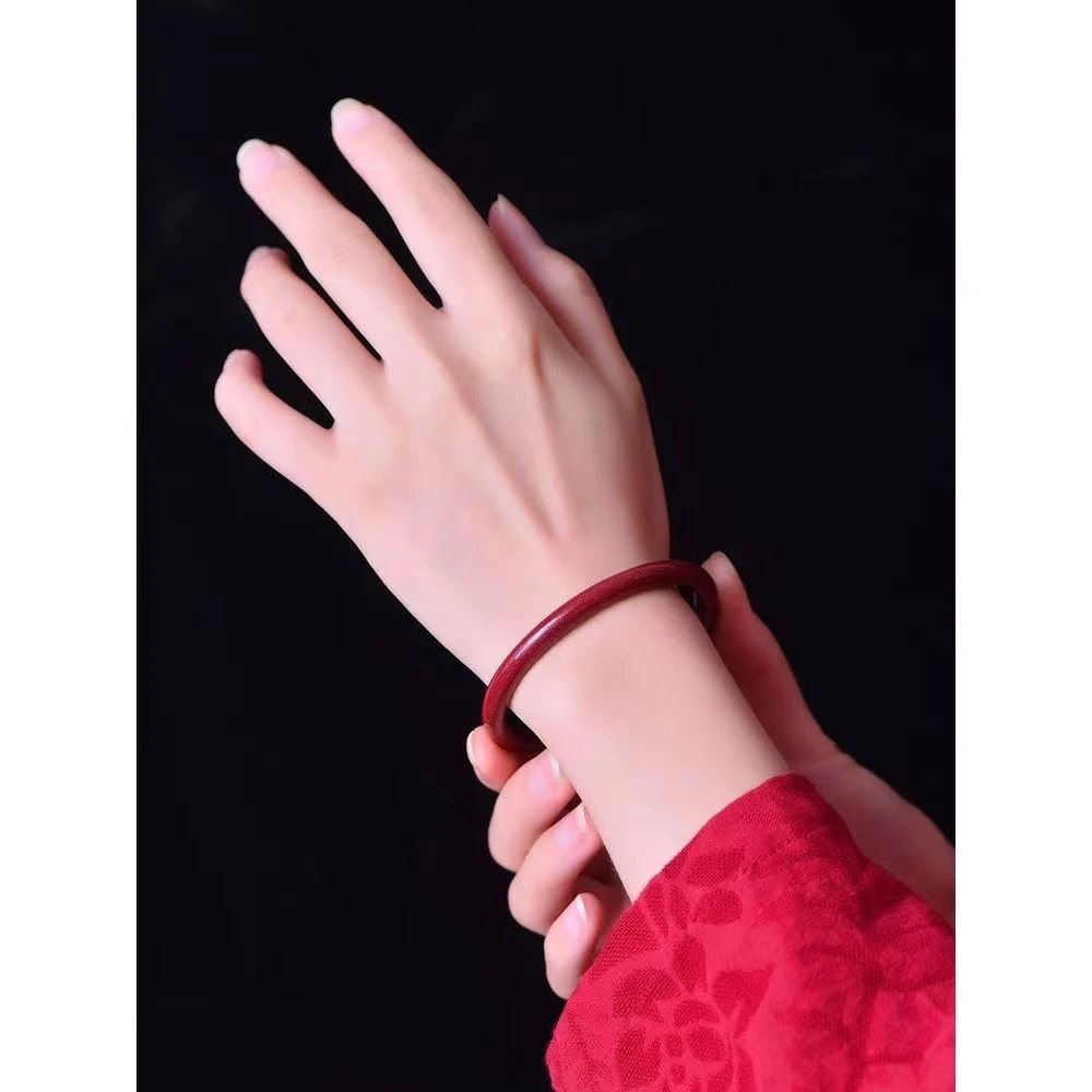 含辰砂工艺品高含量朱砂光面圆条时尚叮当手镯