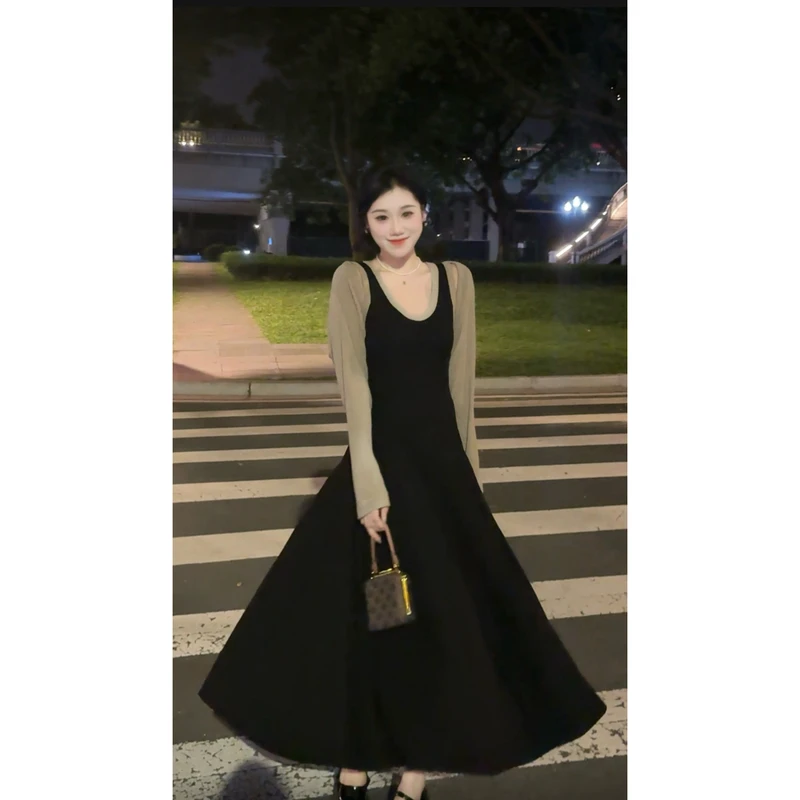 【小腰姬】法式温柔气质风开衫外搭+收腰显瘦背心连衣裙两件套A07