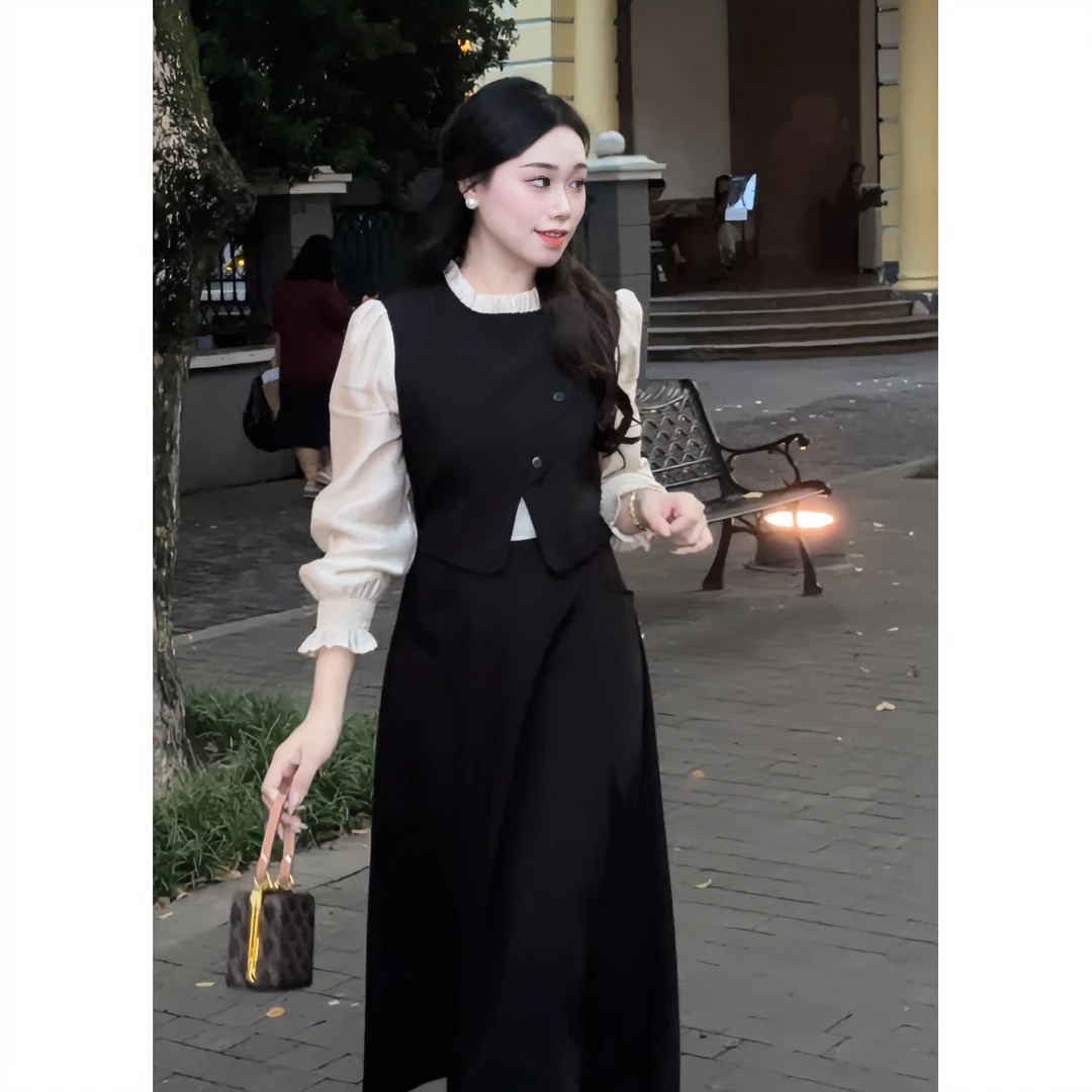 【拼接艺术】秋装新款设计感气质假三件拼接收腰显瘦连衣裙