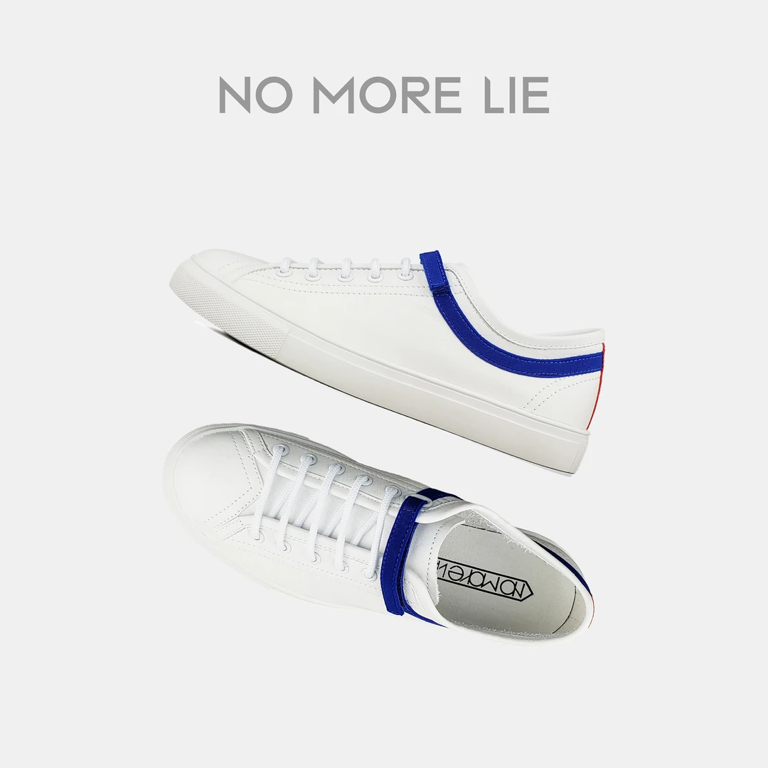 【张瑶同款】NO MORE LIE/直述 魔术贴小白鞋柔软单层真皮红白蓝