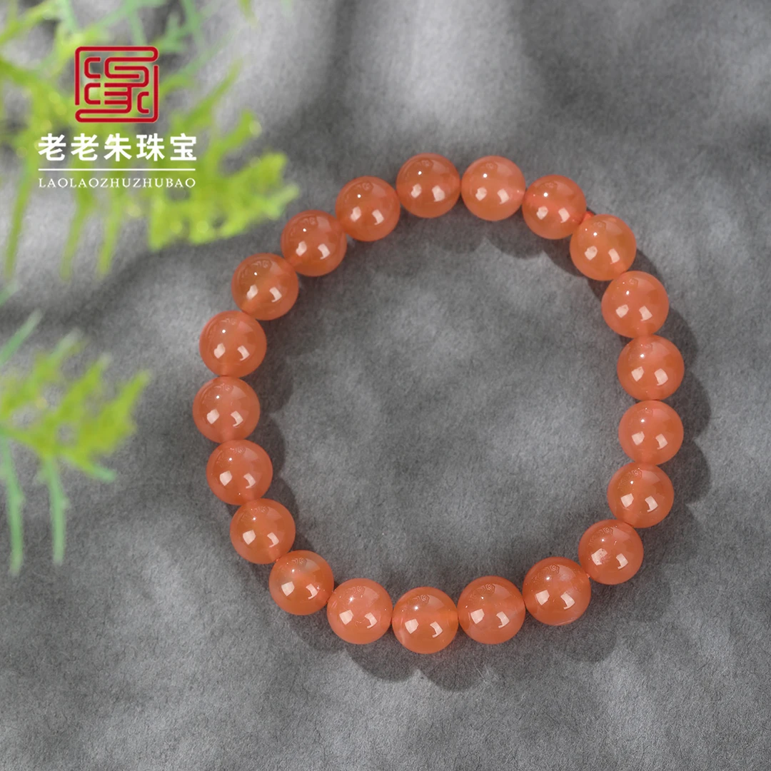 老老朱081115171-南红冰红单圈手串单珠约9mm+红色百搭时尚