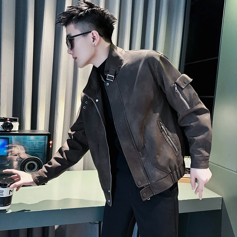 男士皮衣外套秋冬季潮牌立领男装皮夹克2024新款潮牌痞帅短款外衣