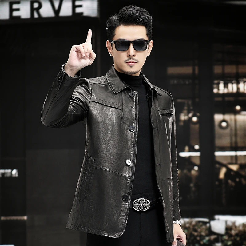200 断码清仓 山羊皮翻领单装海宁真皮皮衣男外套修身休闲男风衣