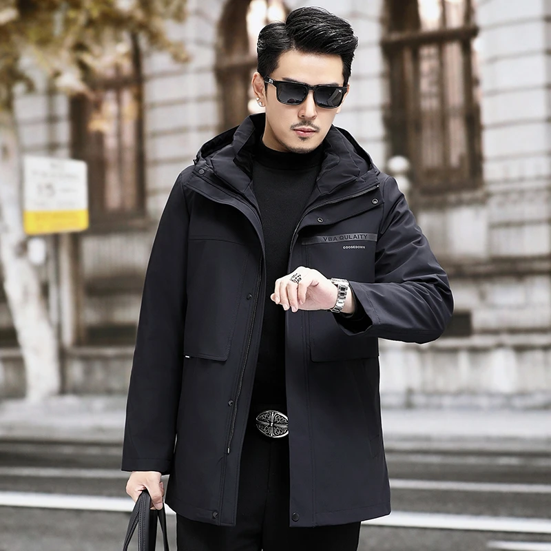 6699 断码 MYM兔毛内胆保暖派克服男中长款鹅绒休闲羽绒服外套