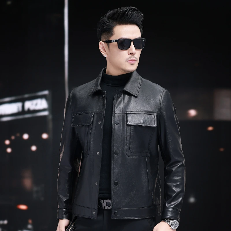 2301 断码 牛皮油蜡单装海宁真皮皮衣青年男机车皮夹克短款外套潮