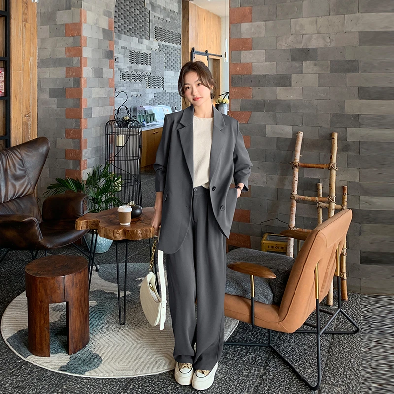 高级感韩版小西装套装女春秋2024新款轻熟风垂感西服阔腿裤两件套