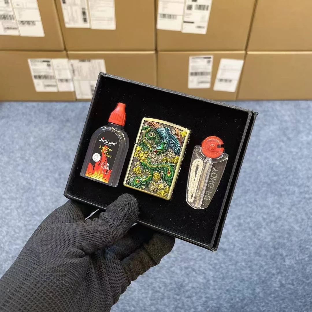 【JL2011浮雕珐琅彩龙凤呈祥】浮雕貔貅珐琅彩盔甲煤油打火机创意