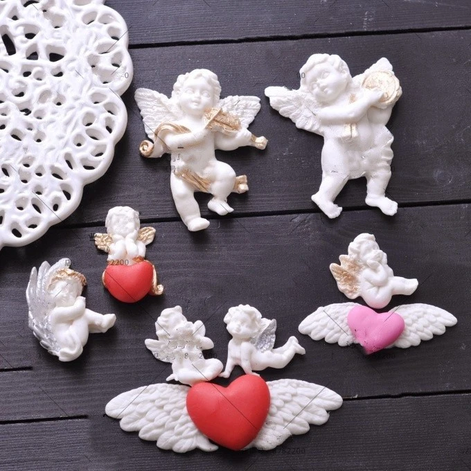 欧式天使翅膀爱心翻糖巧克力硅胶模具