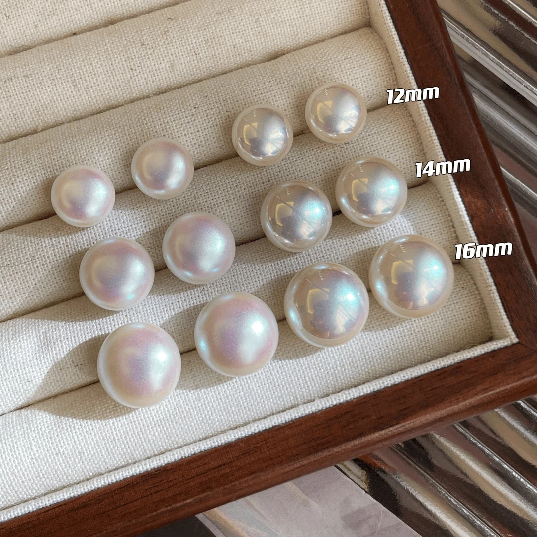 925银仿珍珠耳饰 施家馒头粉光珠珠耳钉女轻奢气质耳环2024新款