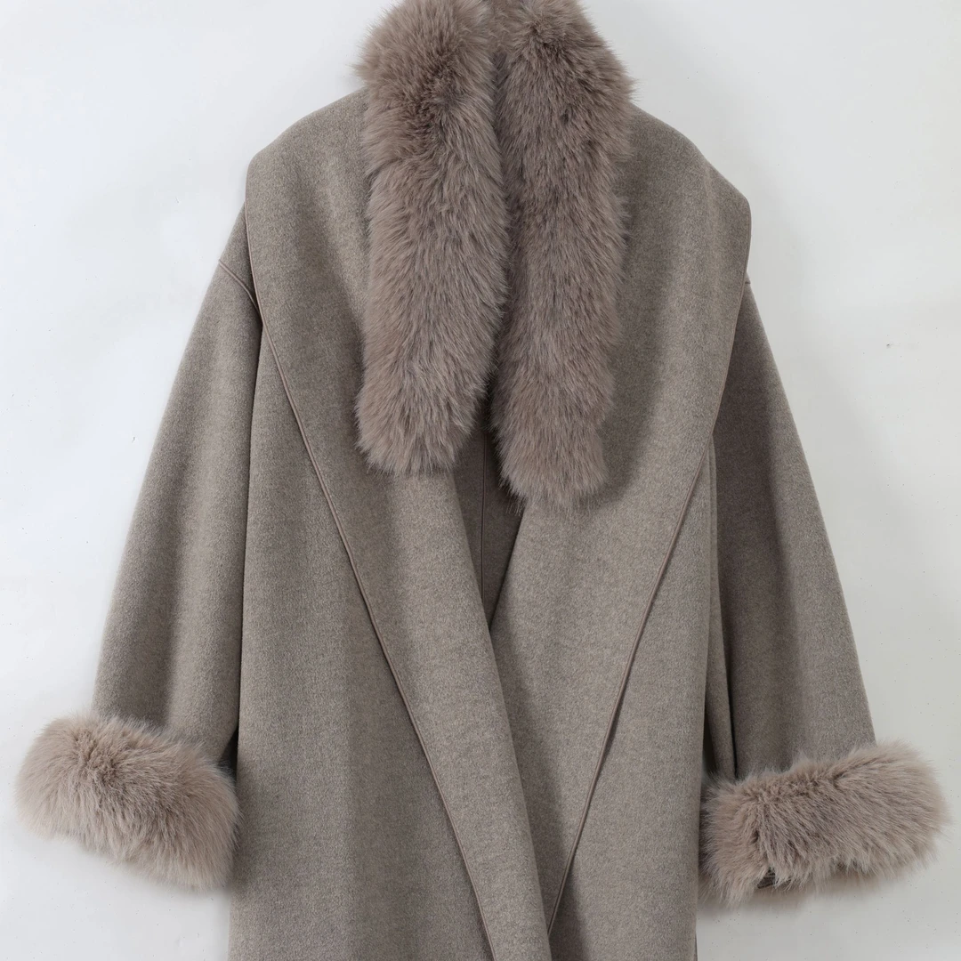 【灰驼米】秋冬韩版时尚气质型百搭长短款双面羊毛大衣R23-006