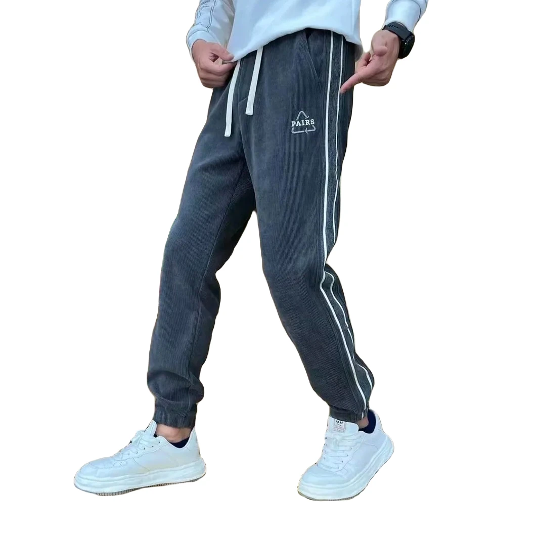 欧棉绒男士春季宽松新款时尚潮流百搭休闲裤修身束脚卫裤黑色灰色