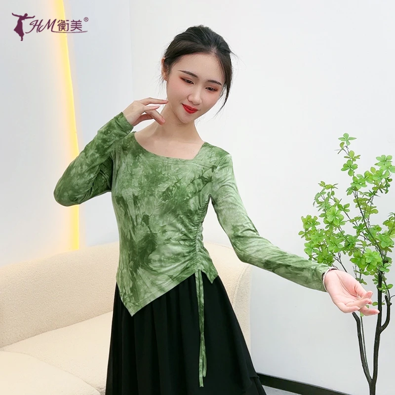 古典舞练功服装女新款身韵扎染上衣中国民族现代舞蹈训练修身长袖