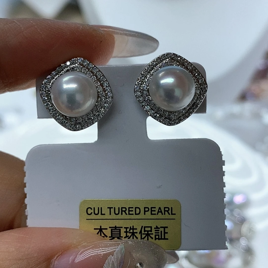 淡水珍珠耳钉银S925镶嵌