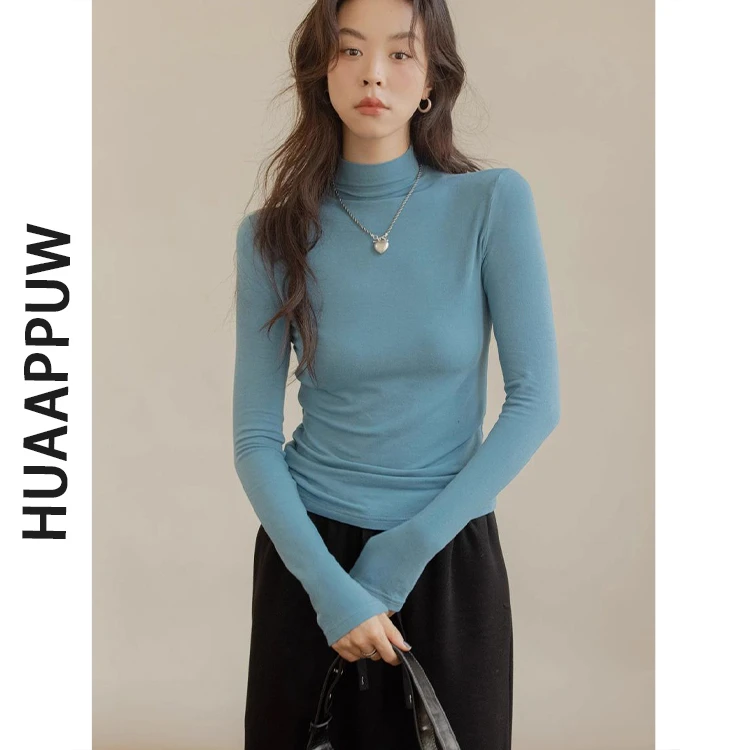 画朴法式休闲半高领修身软糯打底衫2025秋季新款百搭内搭外穿上衣