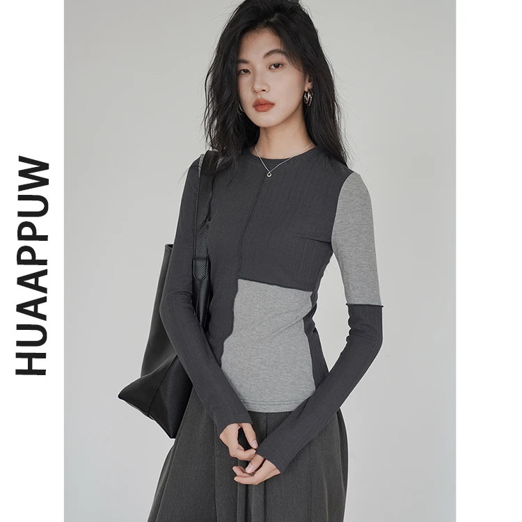 画朴法式解构拼接修身长袖T恤女2025秋季新款艺术美感小众上衣ins