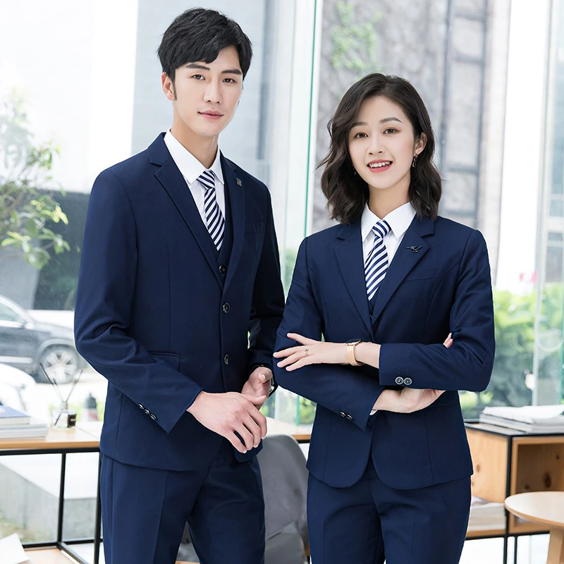 男女同款西装套装面试复试工作商务正装宝蓝西服套装男装西服外套