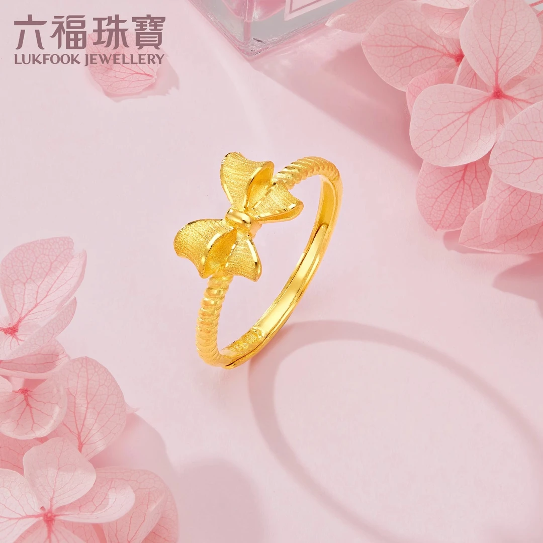 六福珠宝蝴蝶结黄金戒指女新款时尚足金金饰送礼计价F96TBGR0012