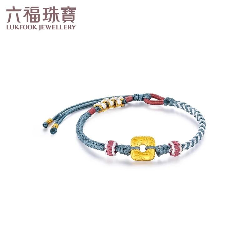 六福珠宝轻松小熊方环转运珠黄金路路通足金挂坠手绳定价010730PA