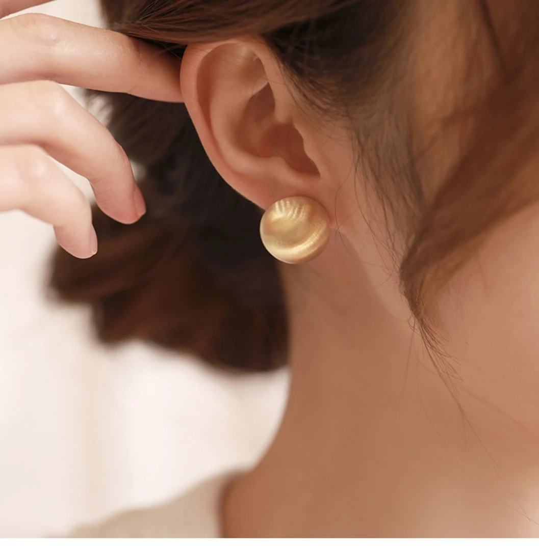 铜合金耳饰 复古磨砂耳钉简约轻奢港风时尚气质百搭素款精致小众