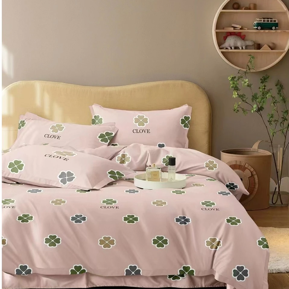 【精工印花床单】牛奶绒秋冬保暖新款加绒加厚床盖双人床单-四叶草