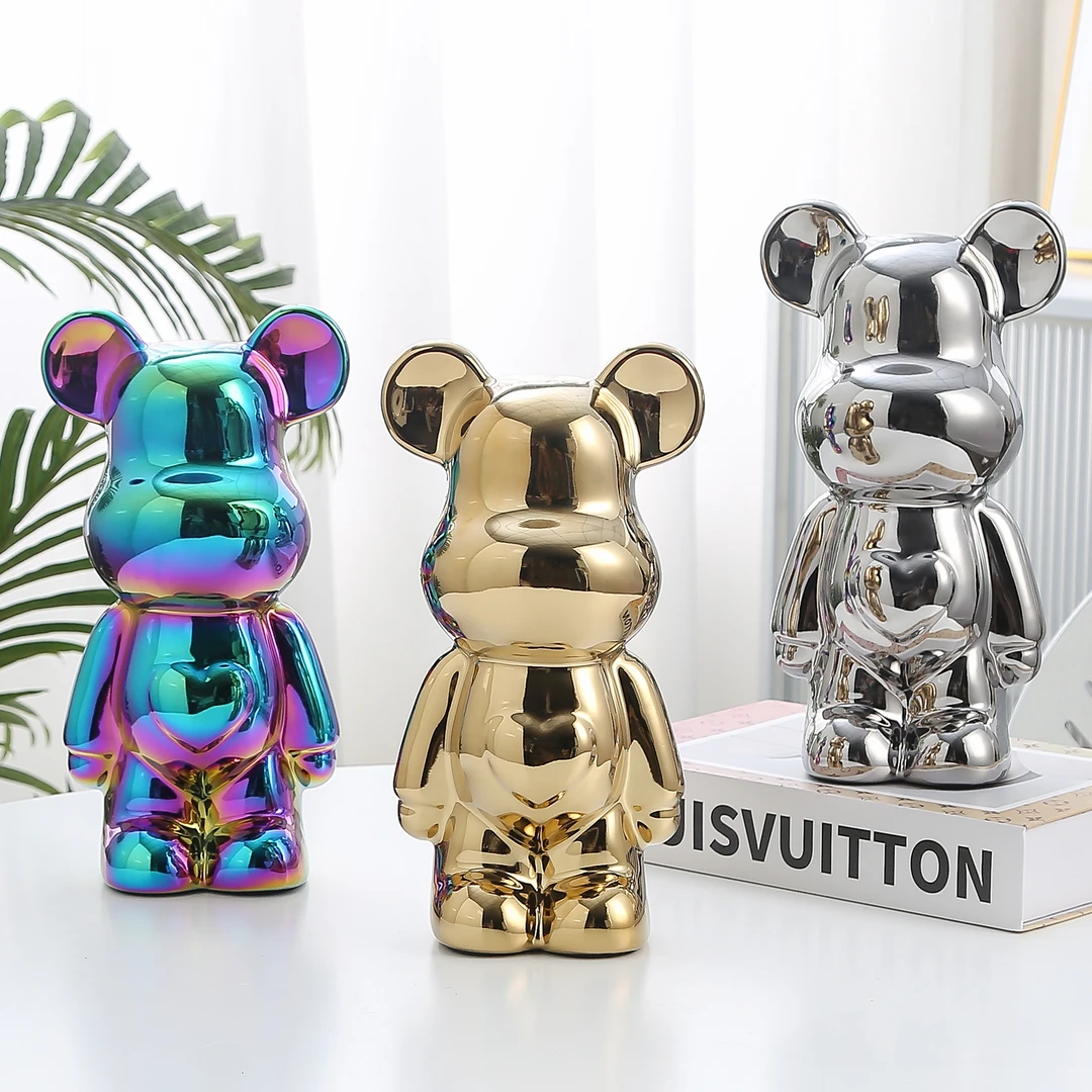 高品质20厘米爱心熊网红熊陶瓷摆件家居电视柜轻奢潮玩电镀工艺