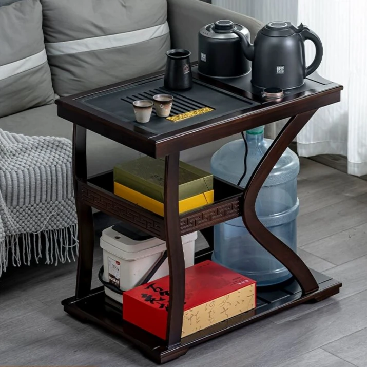 移动茶台家用小茶车客厅实木茶水柜阳台茶桌烧水壶一体沙发侧边柜