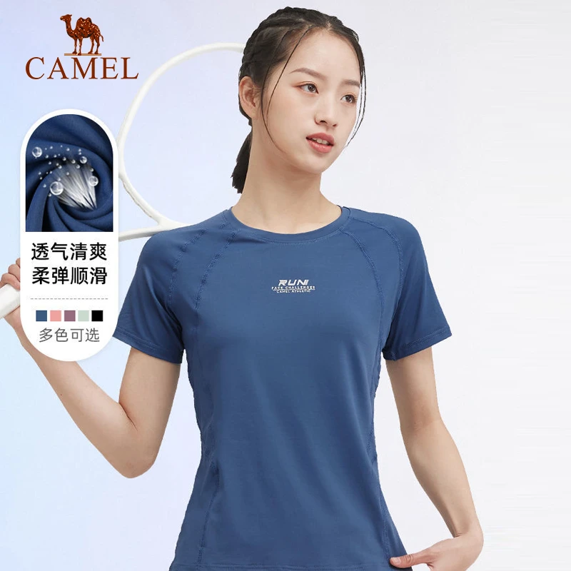 CAMEL/骆驼T恤女夏季新款修身显瘦上衣凉感运动健身短袖J0S106104