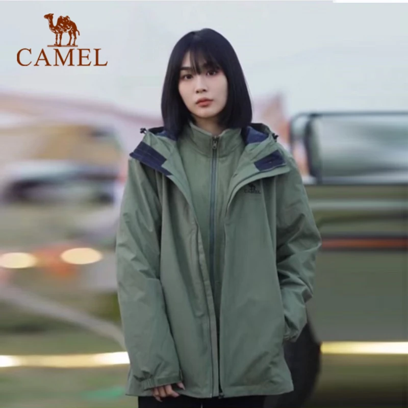 骆驼户外冲锋衣三合一可拆卸连帽加绒加厚防风防水秋冬外套女保暖