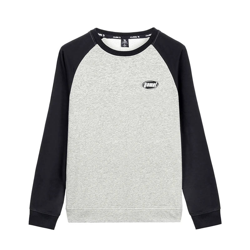 骆驼运动卫衣年春夏季新款长袖休闲宽松短款套头插肩圆领男士撞色