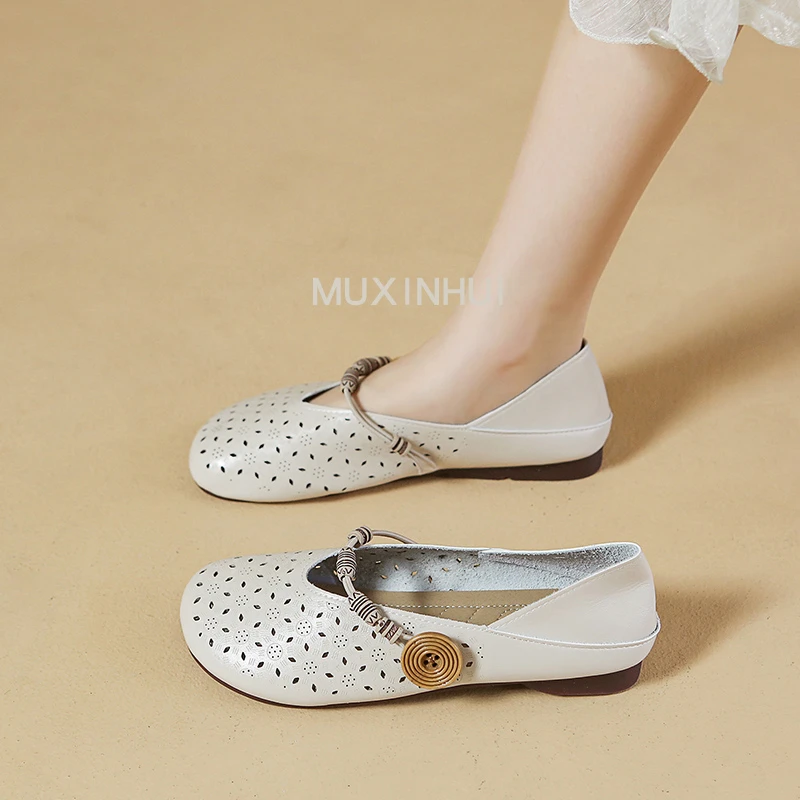 【品牌】镂空豆豆鞋女夏季新款软底一脚蹬舒适休闲百搭复古春夏902