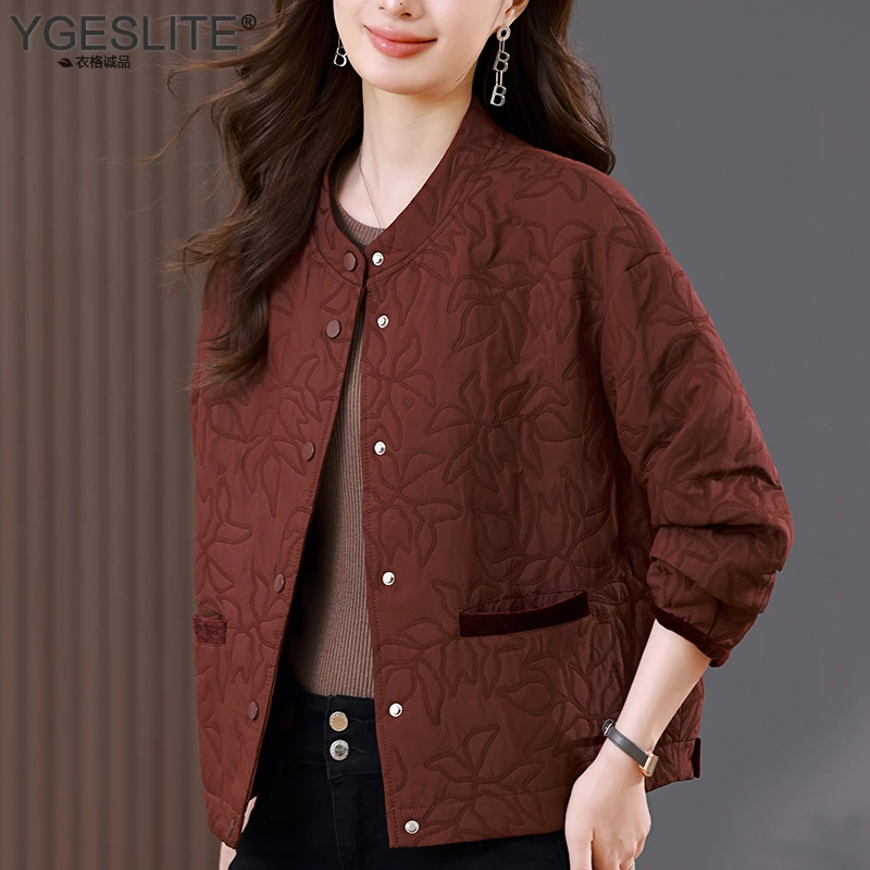 妈妈时尚圆领短外套女2024春秋季新款中老年休闲气质宽松夹克外衣