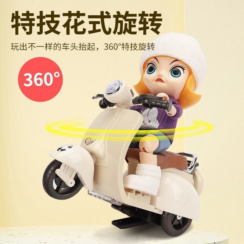 特技旋转电动棉花娃娃炫技摩托车儿童卡通特技小绵羊模型玩具车