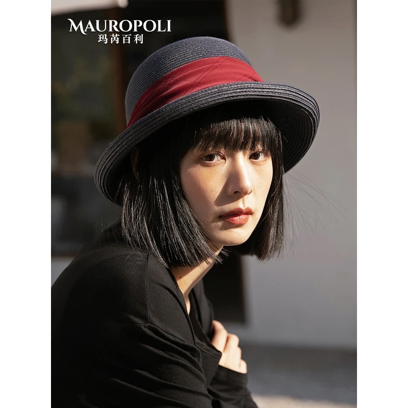 MauroPoli/玛芮百利草帽女夏季日系卷边赫本风防晒帽出游遮阳帽