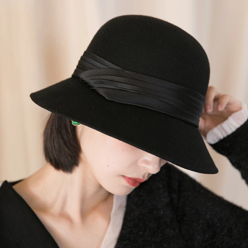 MauroPoli/玛芮百利秋冬帽子女英伦复古渔夫帽女士时尚羊毛呢毡帽