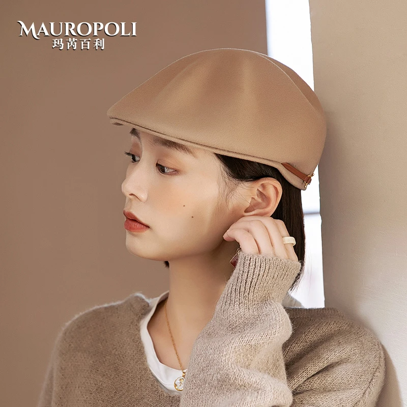 MauroPoli/玛芮百利定型羊毛贝雷帽女秋冬2024新款韩版时尚前进帽