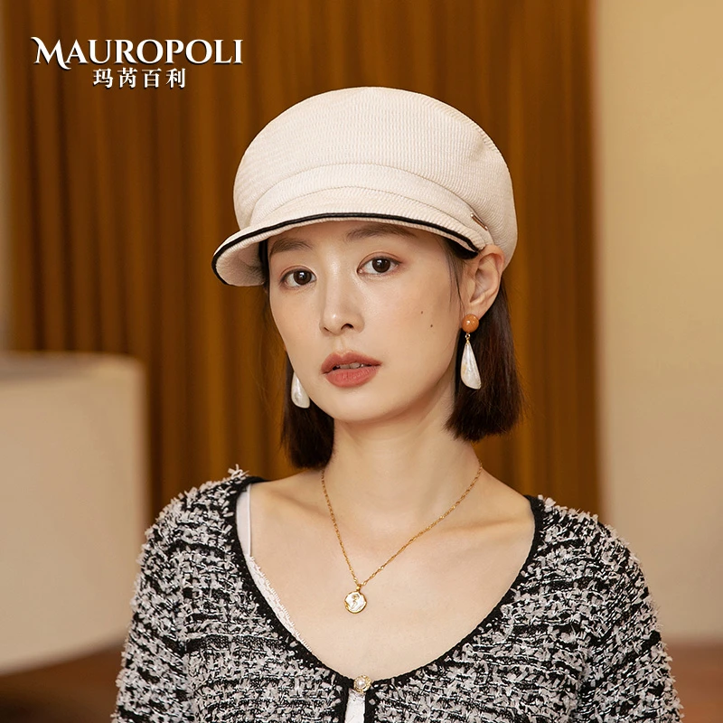 MauroPoli/玛芮百利鸭舌帽女2024新款日系百搭八角帽灯芯绒报童帽
