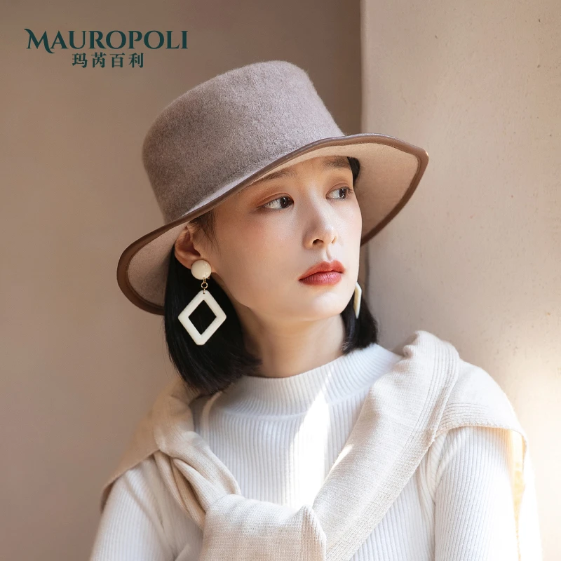 MauroPoli/玛芮百利时尚礼帽女秋冬季新款英伦复古赫本风羊毛毡帽