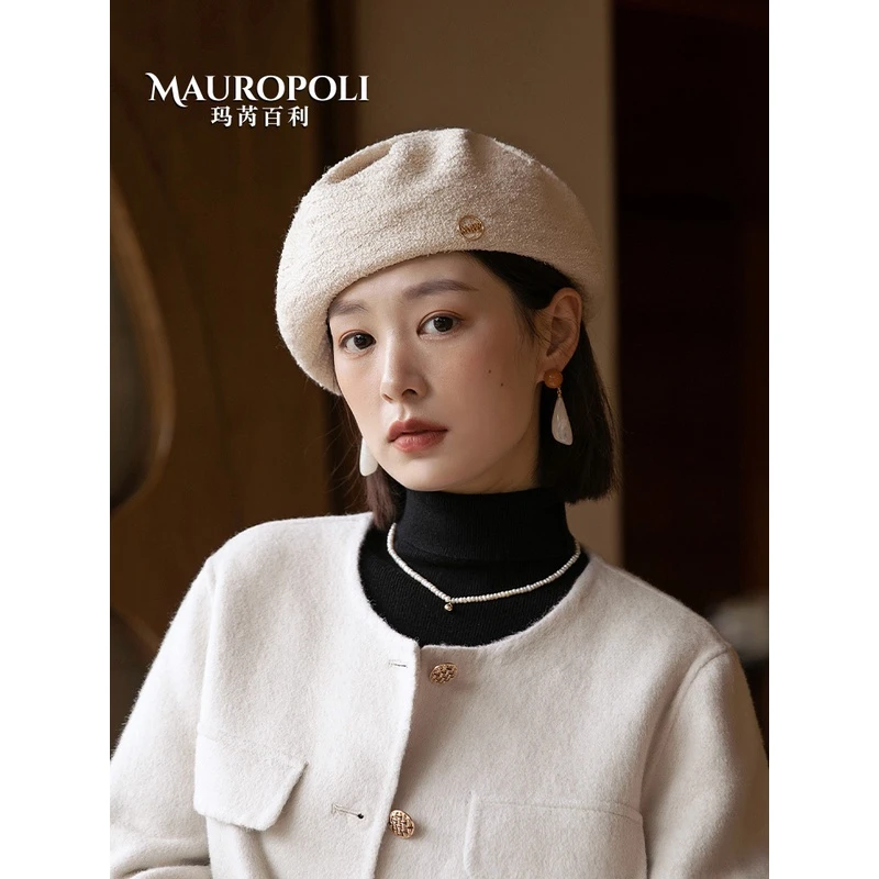MauroPoli/玛芮百利秋冬季八角贝雷帽女2024新款优雅艺术家画家帽