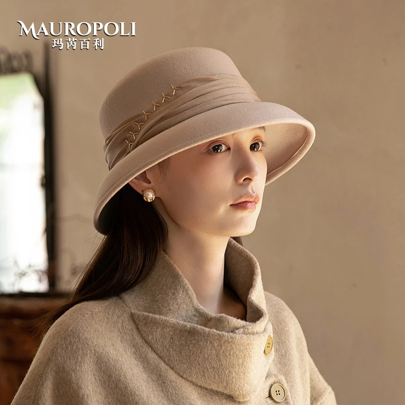 法式新款渔夫帽女秋冬季灯罩式时尚名媛礼帽优雅羊毛保暖定型盆帽