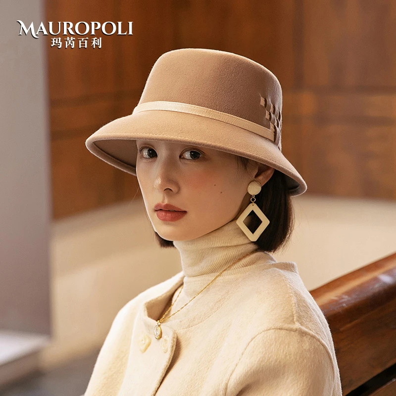 MauroPoli/玛芮百利秋冬法式复古礼帽2024新款羊毛毡帽女渔夫帽女