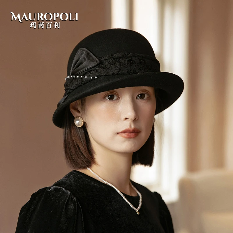 MauroPoli/玛芮百利法式复古名媛风渔夫帽女秋冬卷边百搭羊毛礼帽
