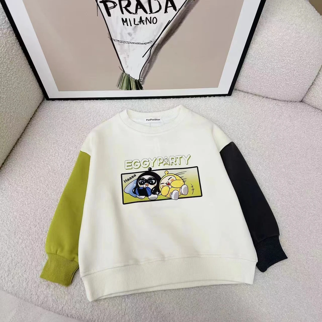 （编码407）儿童舒适长袖休闲印花圆领拼接时尚蛋仔卫衣