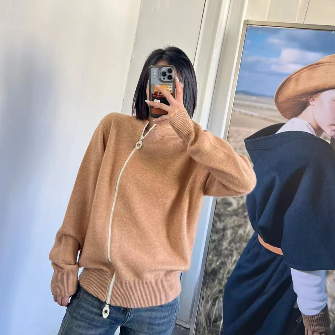 圆领羊绒开衫女双拉头LQ-230608