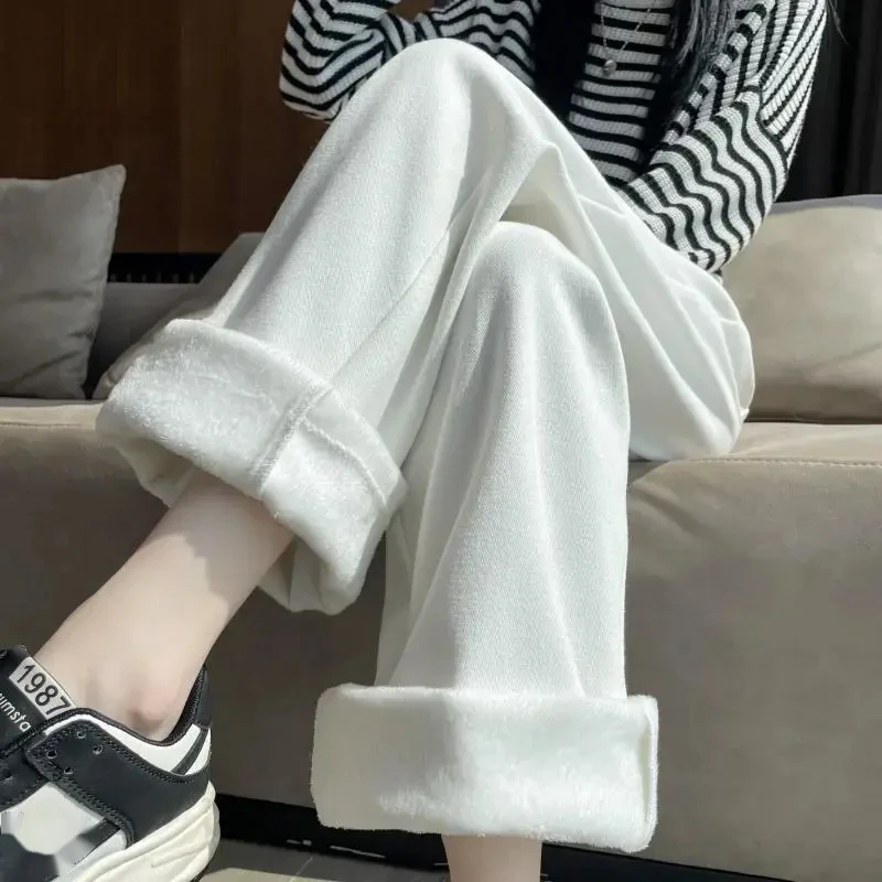 白色裤子阔腿牛仔裤女秋装2025新款高腰垂感加长高个子窄版直筒裤