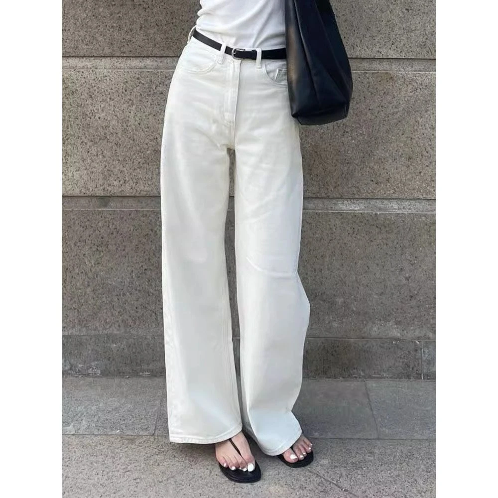 白色裤子窄版阔腿牛仔裤女秋装大码女装女裤子窄版宽松爆款拖地裤