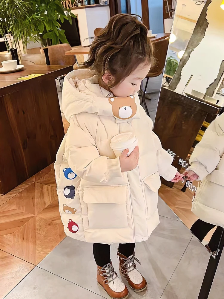 冬季新款棉服儿童小棉袄洋气宝宝连帽中长款加厚中大童韩版小熊X