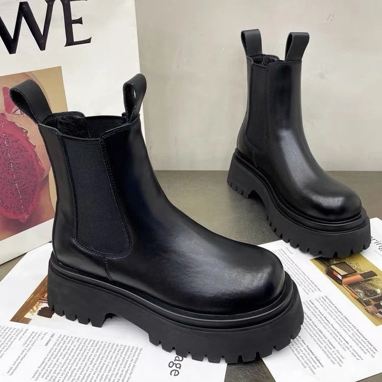 夏秋换季时尚烟筒靴一脚蹬新款透气厚底时尚韩版女鞋增高显瘦女鞋