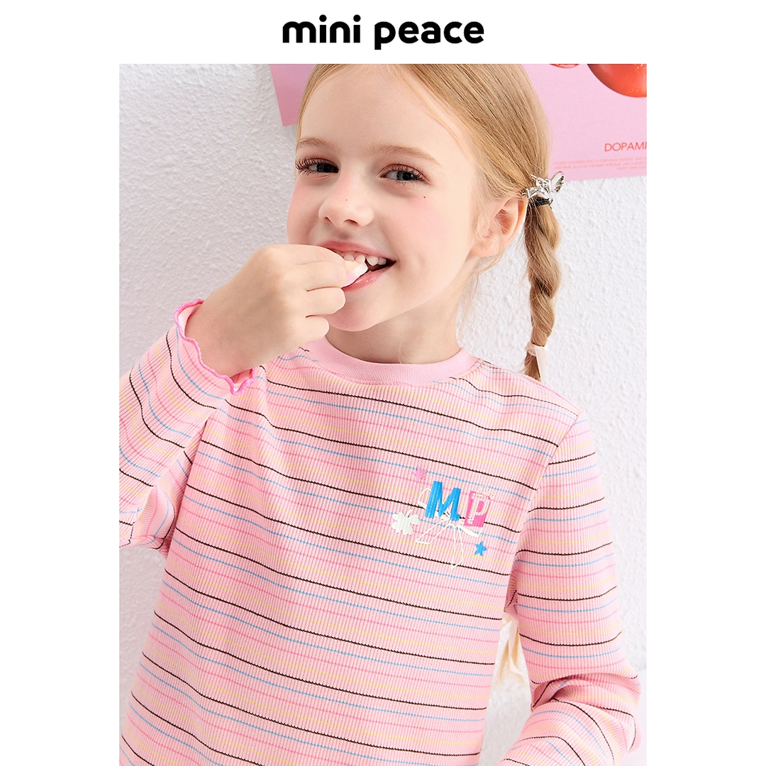 MINIPEACE太平鸟童装女童条纹长袖T恤儿童春秋装打底衫内搭洋气新