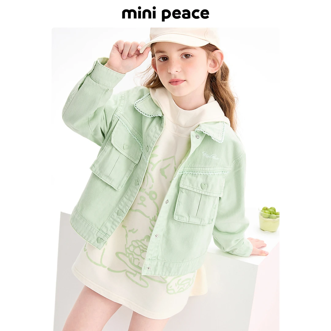 MINIPEACE太平鸟童装女童外套夹克绿色彩牛牛仔新款秋装裤子潮流